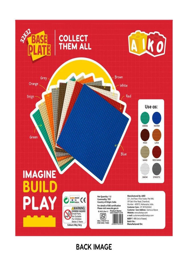 AIKO Classic Red Base Plate - 32 x 32 Studs (10" x 10") | Durable ABS Plastic Building Base | Sturdy Foundation for Construction Play | Compatible with Major Block Brands | Ideal Gift for Kids 4+ - Image 5